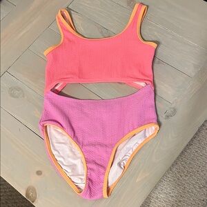 Old Navy Pink and Coral One-Piece Girls Swimsuit